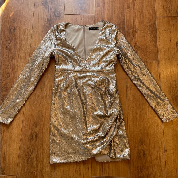 Dee Elle Sparkly Gold Dress - Picture 1 of 5